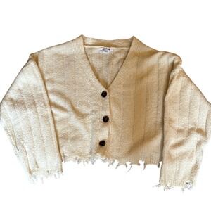 Double Zero Cream Cropped Distressed Ribbed Cardigan Sweater DZ21G293VM Womens M